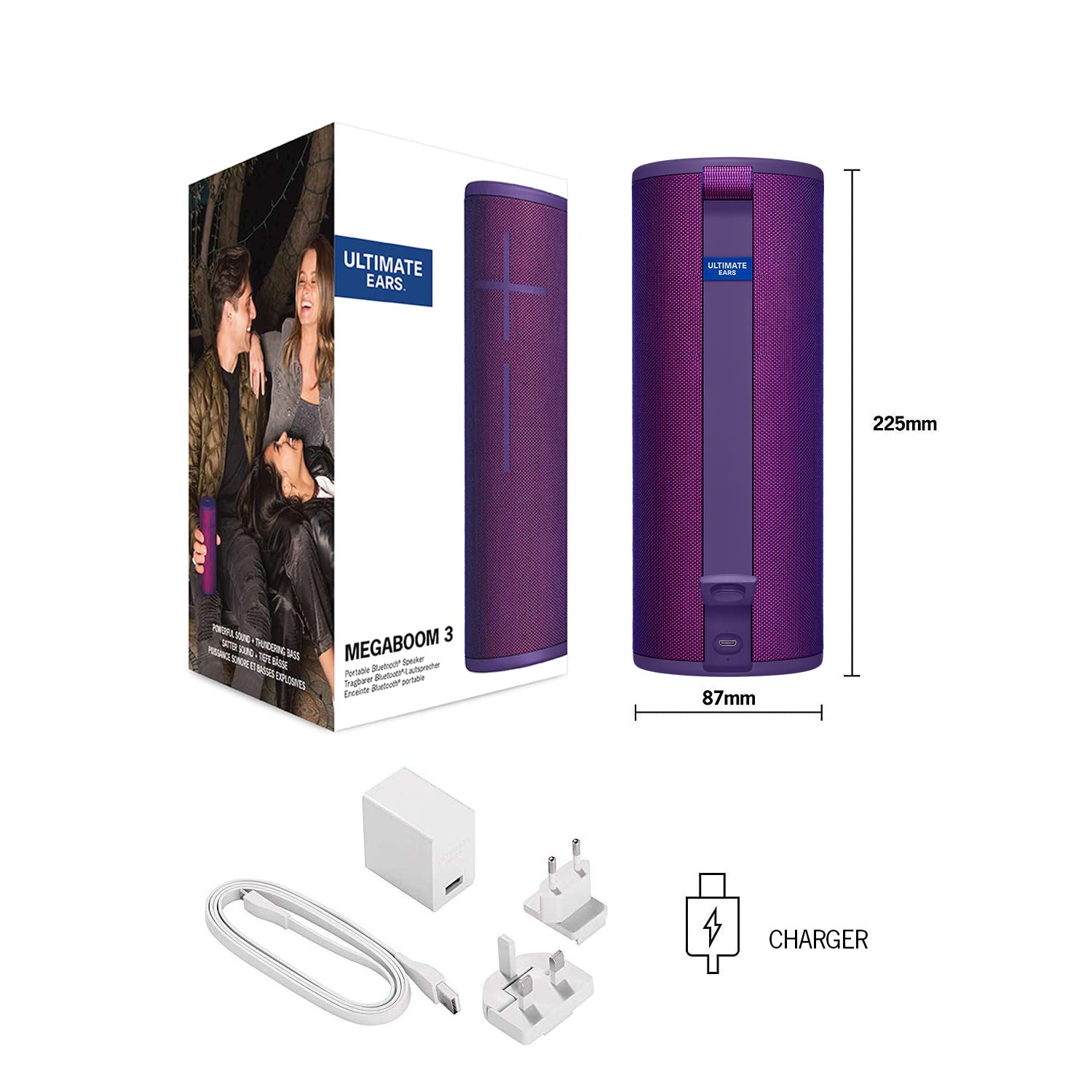 Ultimate Ears MEGABOOM 3 Wireless Bluetooth Speaker - 20H Battery, Waterproof, Powerful Bass, Magic Button - Portable Speaker for Outdoor, Beach, Pool Party & Travel (Ultraviolet Purple)