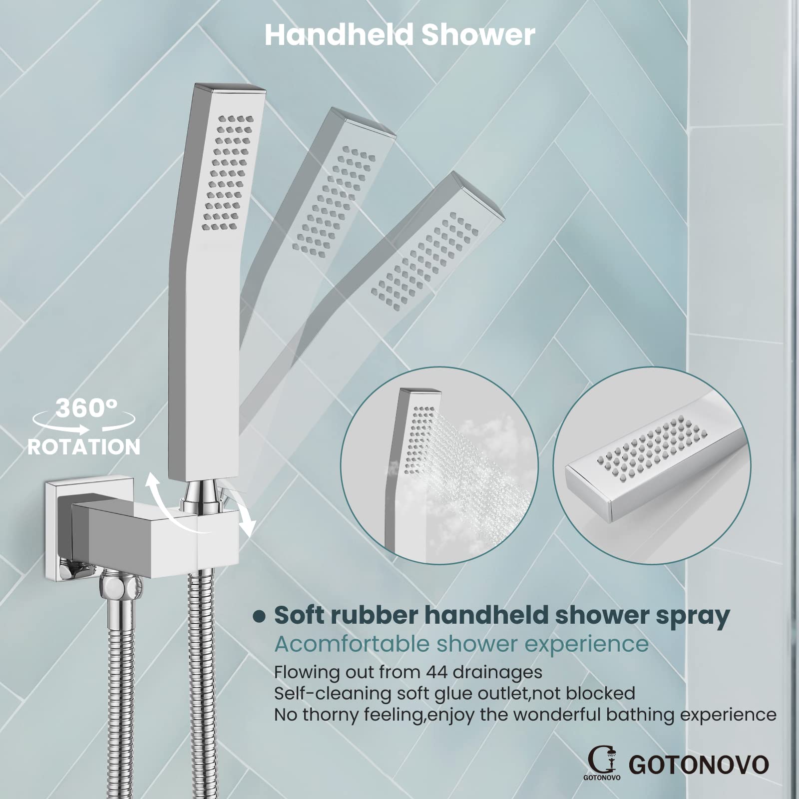 Gotonovo Luxury 12 Inch Rain Shower System - High Pressure Ceiling Mount Shower Head with Handheld Spray, Polish Chrome Finish, Dual Function Combo Set (Includes Rough-in Valve & Shower Trim) - Perfect for Master Bathroom, Spa-Like Shower Experience & Modern Home Renovation