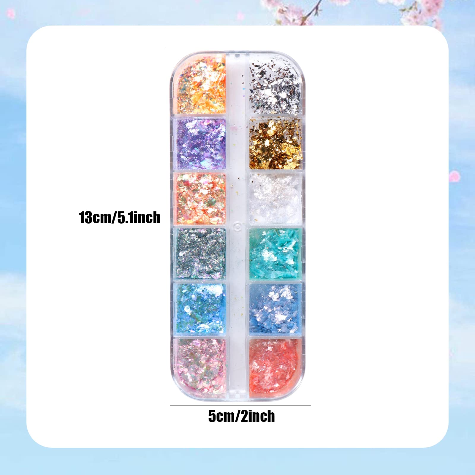 Holographic Nail Glitter Flakes - 12 Grids Iridescent Nail Sequins, Opal Glitter Paillettes for DIY Manicure & Nail Art | Aurora Nail Powder & Foil for Professional Salon & Home Nail Decorations