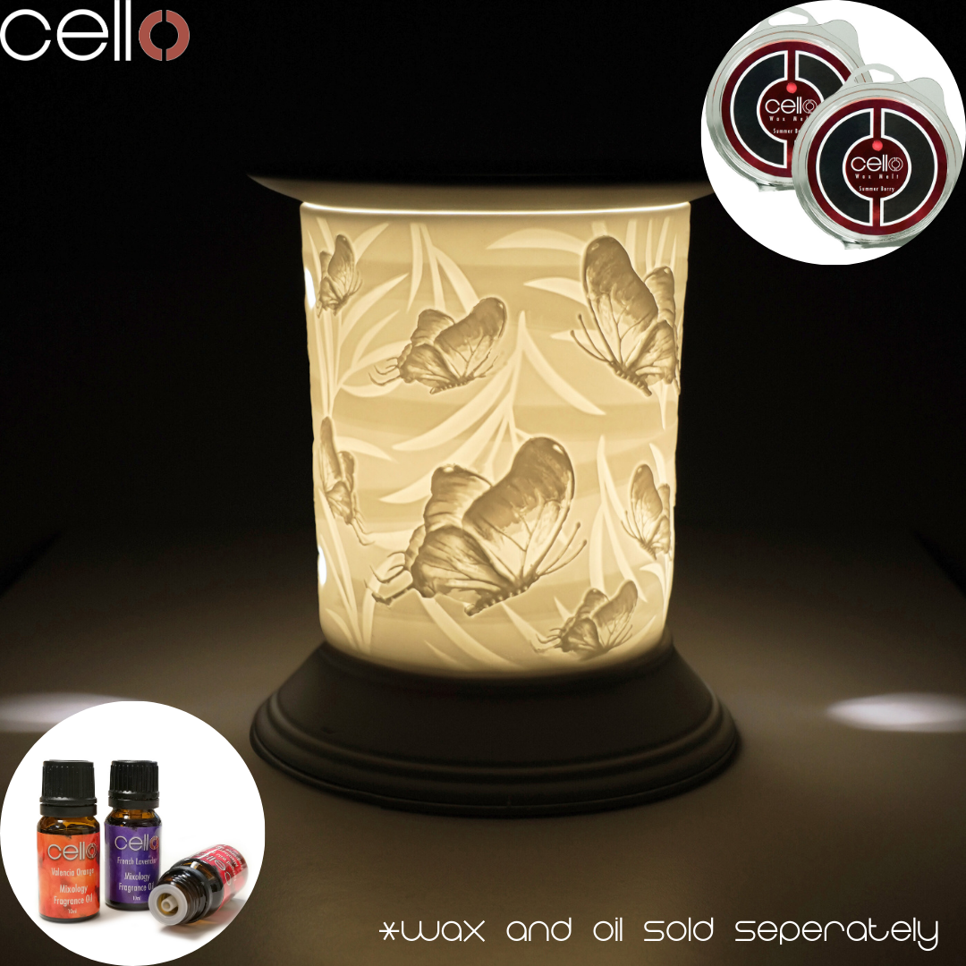 Electric Wax Warmer with Porcelain Base - Butterfly Design for Home Aromatherapy & Relaxation | Perfect for Living Room, Bedroom, Spa & Office Use