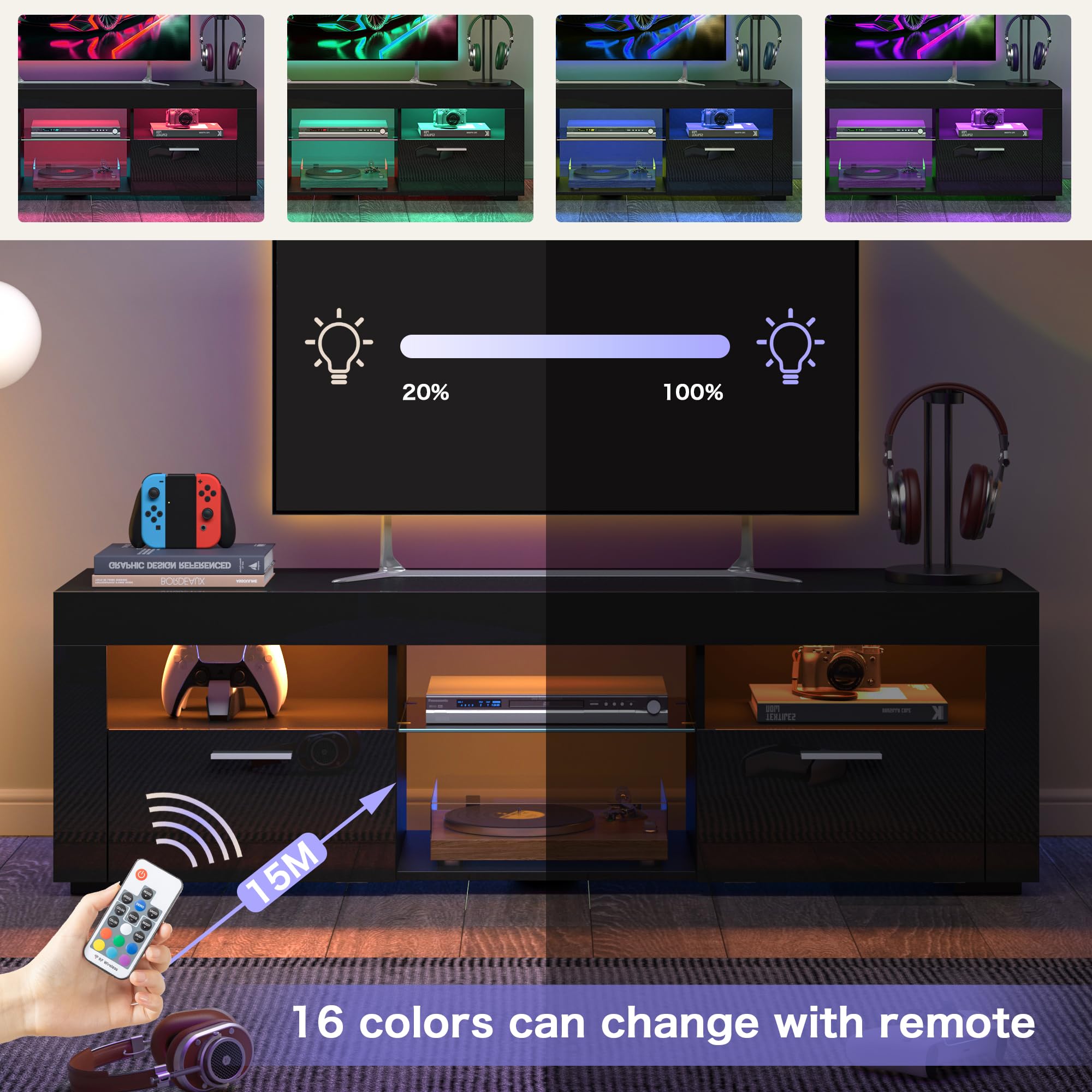 55 Inch TV Stand with High-Gloss Finish - Modern Entertainment Center for 55