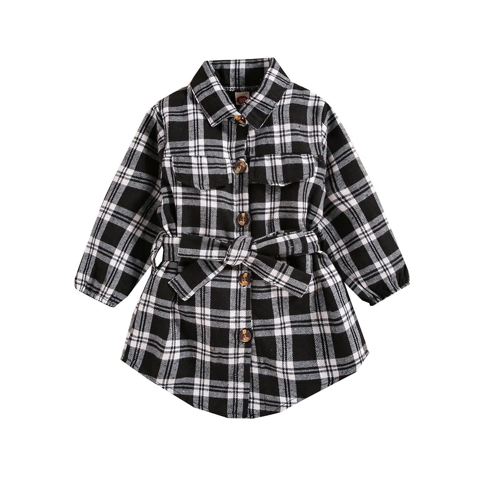 Stylish Santikisler Toddler Baby Girls Long Sleeve Plaid Shirt Dress with Belt - Button Up Fall Winter Outfits for Playdates, Holidays & Family Photos