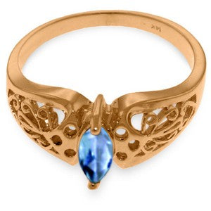 0.2 Carat 14K Solid Rose Gold Blue Topaz Ring - Elegant 