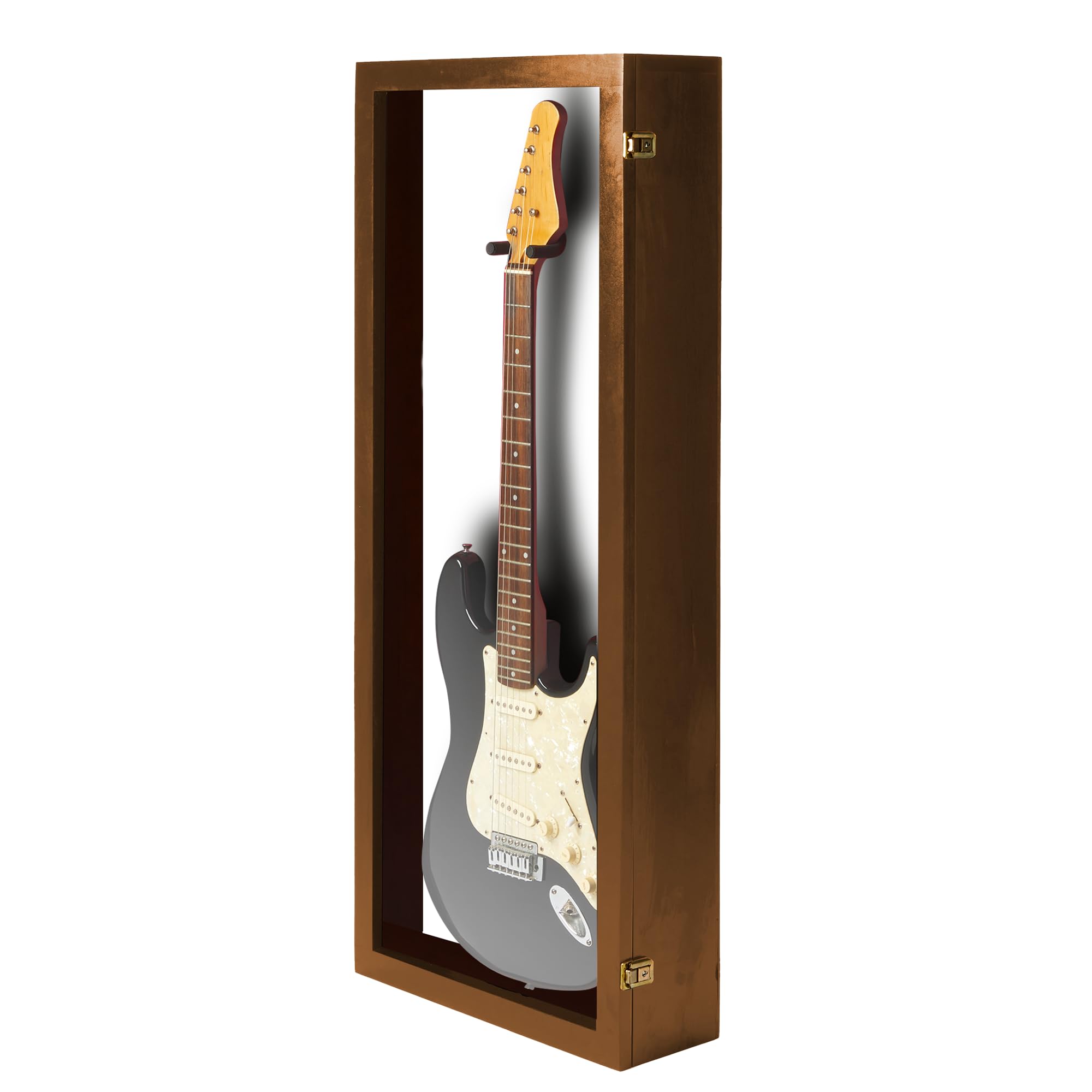 Premium Acrylic Electric Guitar Display Case with Hardwood Frame - Wall Mount Guitar Case in Walnut & White Felt | Perfect for Home, Studio & Stage Protection