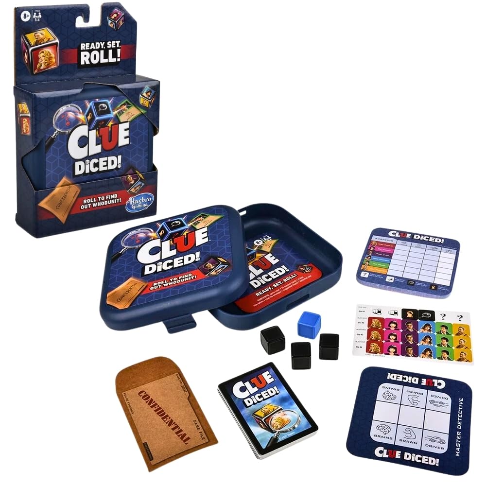 Hasbro Gaming Clue Diced Game - Fast & Easy Mystery Dice Board Game for Kids Ages 8+ | Portable Travel & Family Game Night | Perfect Christmas Stocking Stuffer Gift for Boys & Girls | Great for Parties, Road Trips & Indoor Family Fun