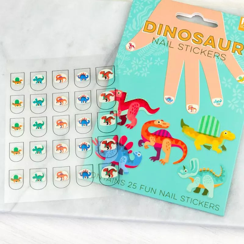 Dino Nail Stickers for Kids - Pack of 25 Cute Dinosaur Nail Decals - Perfect for Birthday Parties, DIY Nail Art & Girls' Fashion Accessories