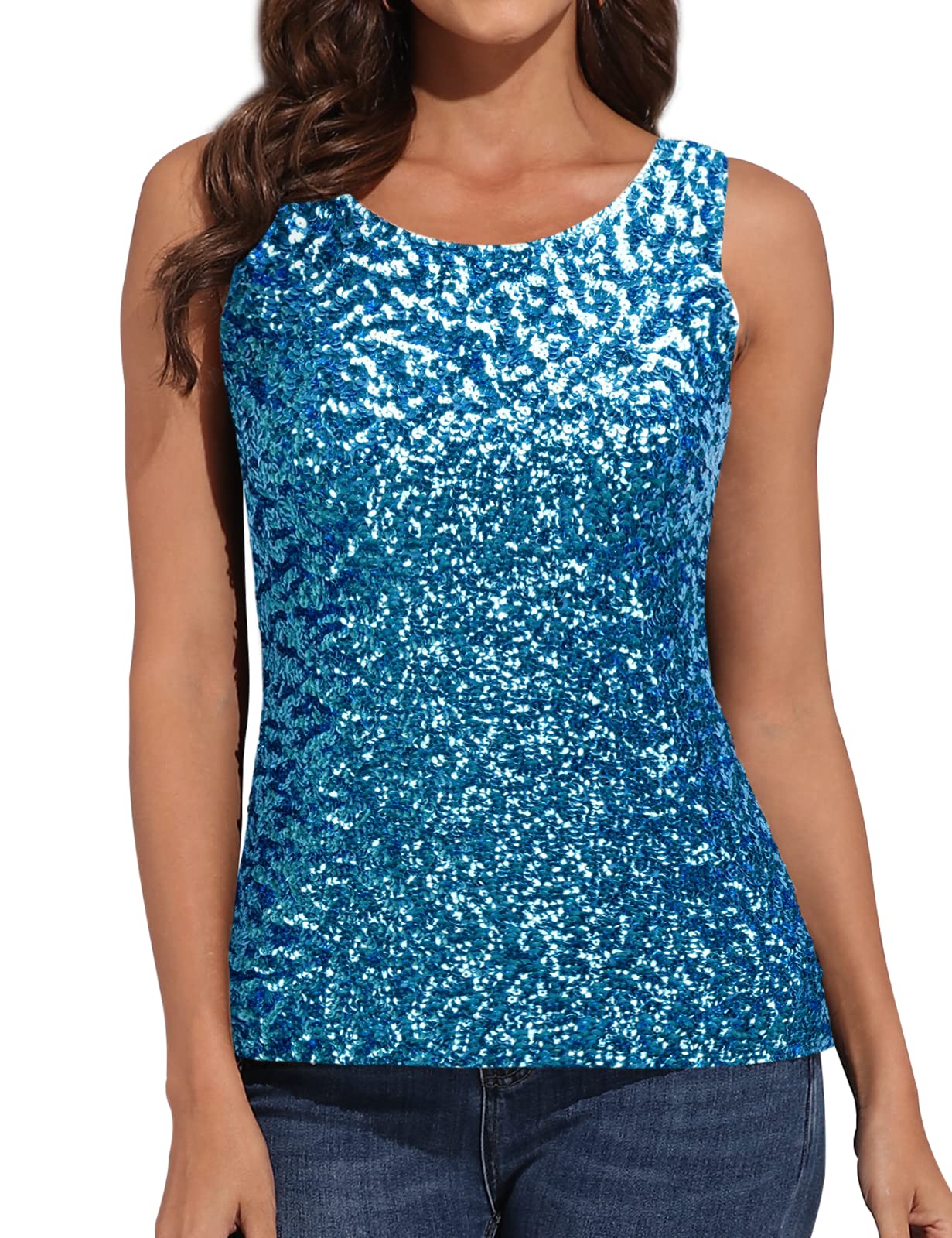 PrettyGuide Women's Sparkly Sequin Tank Top - Shimmer Glam Art Deco Party Vest for Rave, Club, Festival & Night Out | Sexy Casual Summer Tops