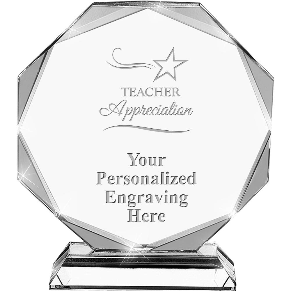 Custom Engraved Teacher Appreciation Crystal Award - 6.75 Inch Personalized Educator Recognition Gift for Retirement, End of Year & Special Occasions | Prime Eligible