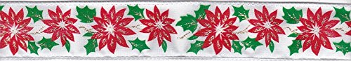 Sparkling White and Red Poinsettia Glitter Ribbon - 2 Yards - Perfect for Christmas Gift Wrapping, Holiday Decorations & DIY Crafts