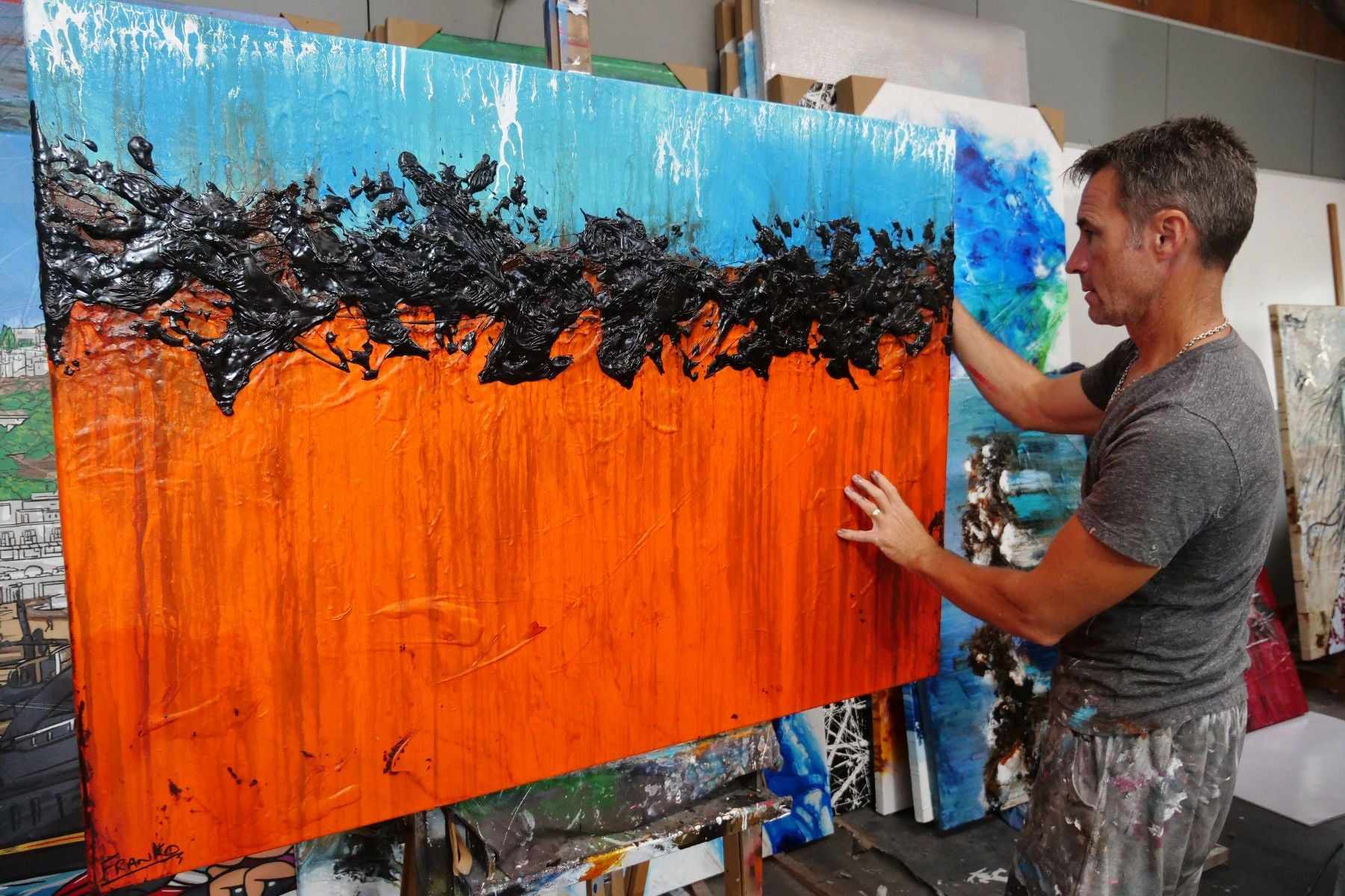 Outback Tango 140cm x 100cm Blue Orange Textured Abstract Canvas Art Wall Painting - Modern Home Decor for Living Room, Bedroom & Office