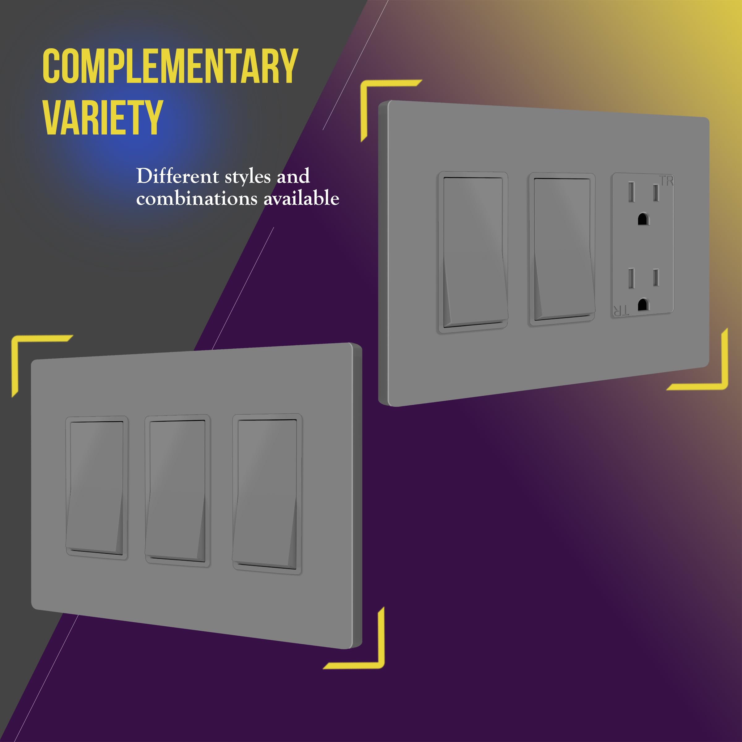 ENERLITES Screwless Decorator Wall Plates - Child Safe Outlet Covers, Glossy Finish, Medium Size 3-Gang (4.88