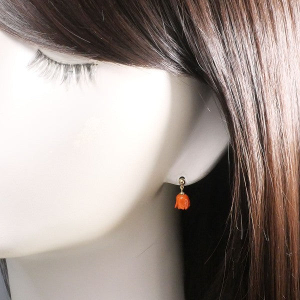 18K Yellow Gold Coral Earrings for Women - Elegant Handmade Dangle Earrings for Party, Wedding & Special Occasions