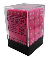 Chessex 36-Pack Pink with White Opaque 12mm Pipped D6 Dice Set - Perfect for Tabletop RPGs, Board Games & Math Learning Activities