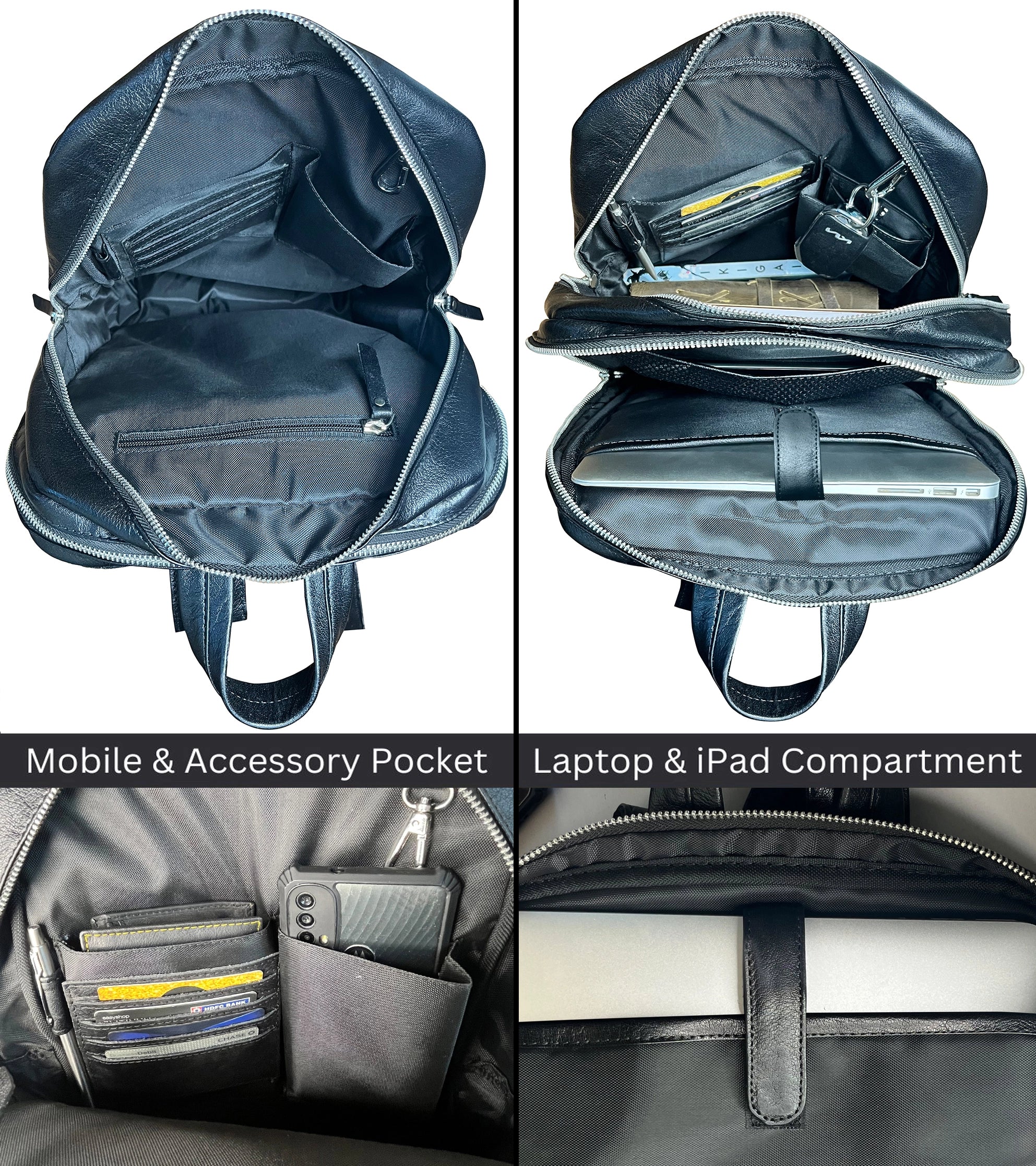 Premium Genuine Leather Laptop Backpack for Men & Women - Waterproof Business Travel Backpack with USB Charging Port - Perfect for Work, College & Daily Commute