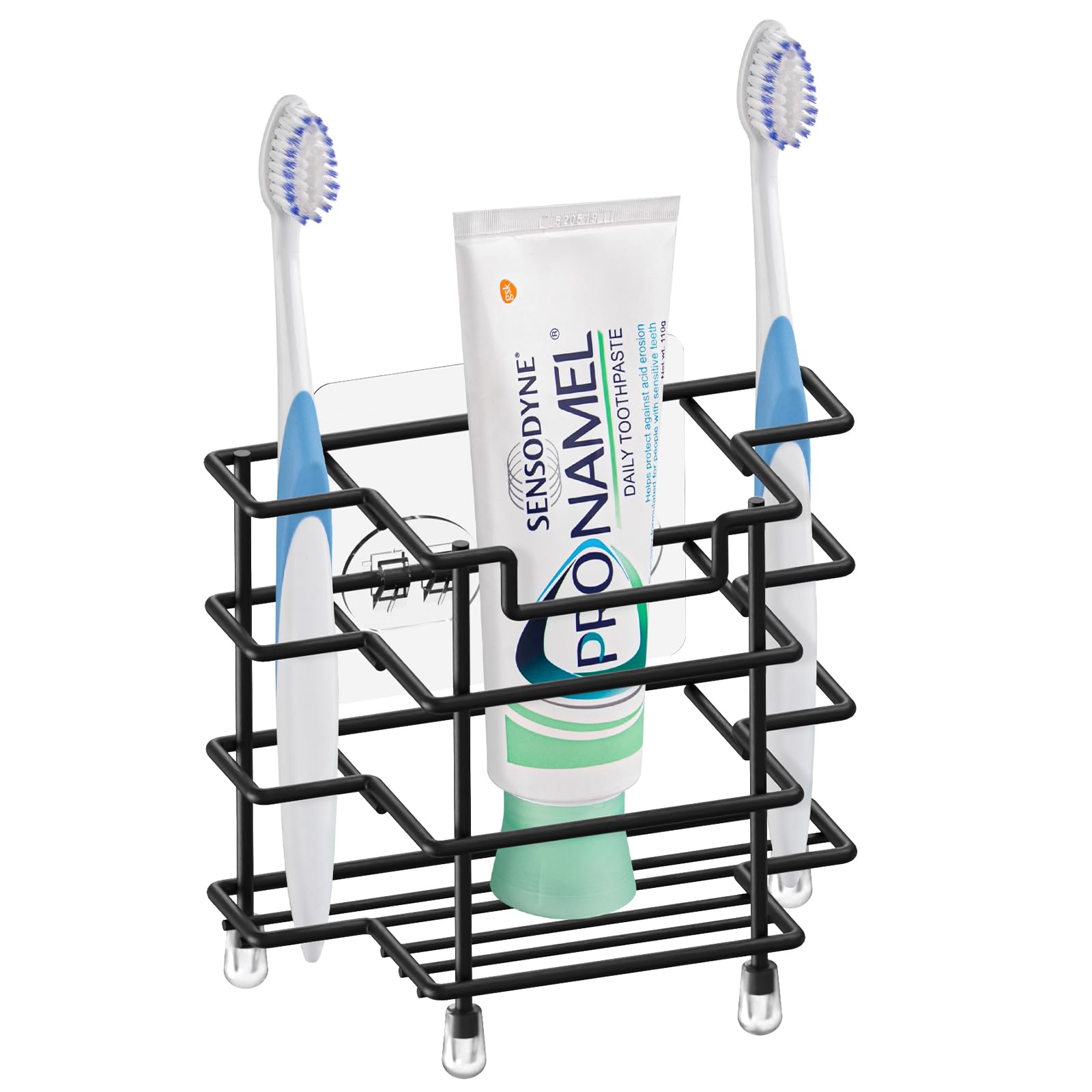 Stainless Steel Wall Mount Toothbrush Holder - 3 Slot Shower Organizer for Colgate Extra Clean & Oral-B CrossAction - Bathroom Countertop or Wall Mount Storage (Black) - Perfect for Small Spaces & Travel
