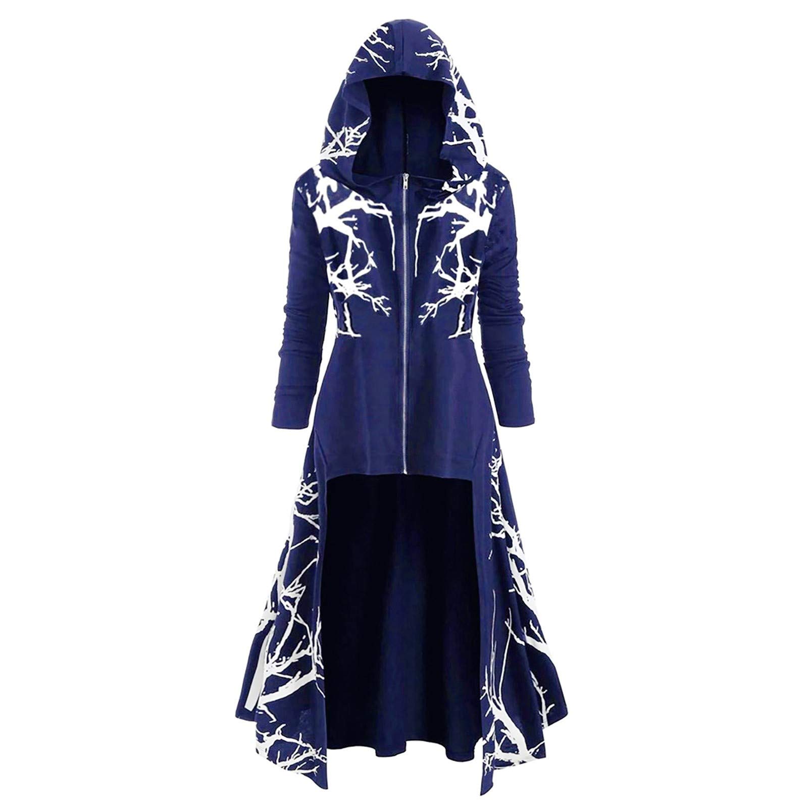 Women's Plus Size Hooded Dress with Tree Print - High Low Hem Halloween Coat Blouse Tops for Casual Wear & Costume Parties