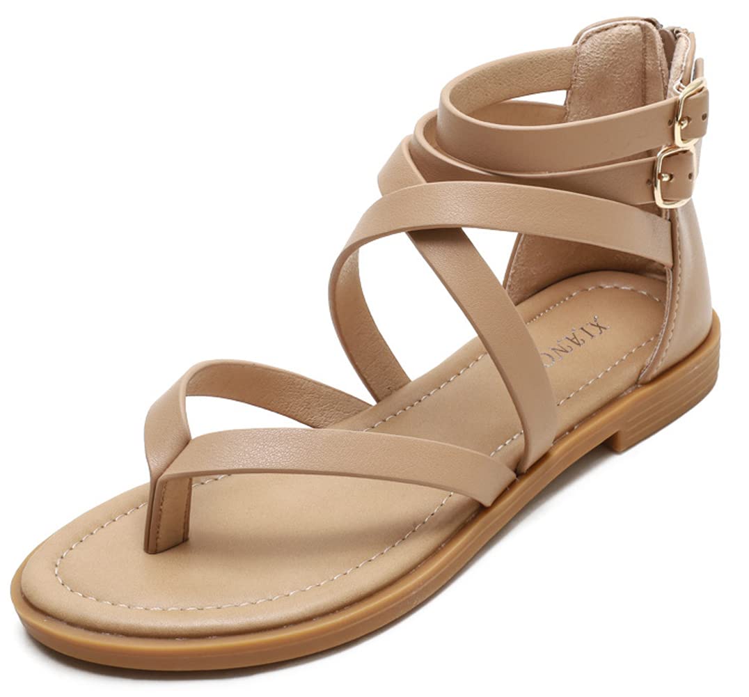 Women's Flat Sandals - Comfortable Clip Toe Casual Sandals with Cross Straps | Perfect for Beach, Vacation & Summer Outfits