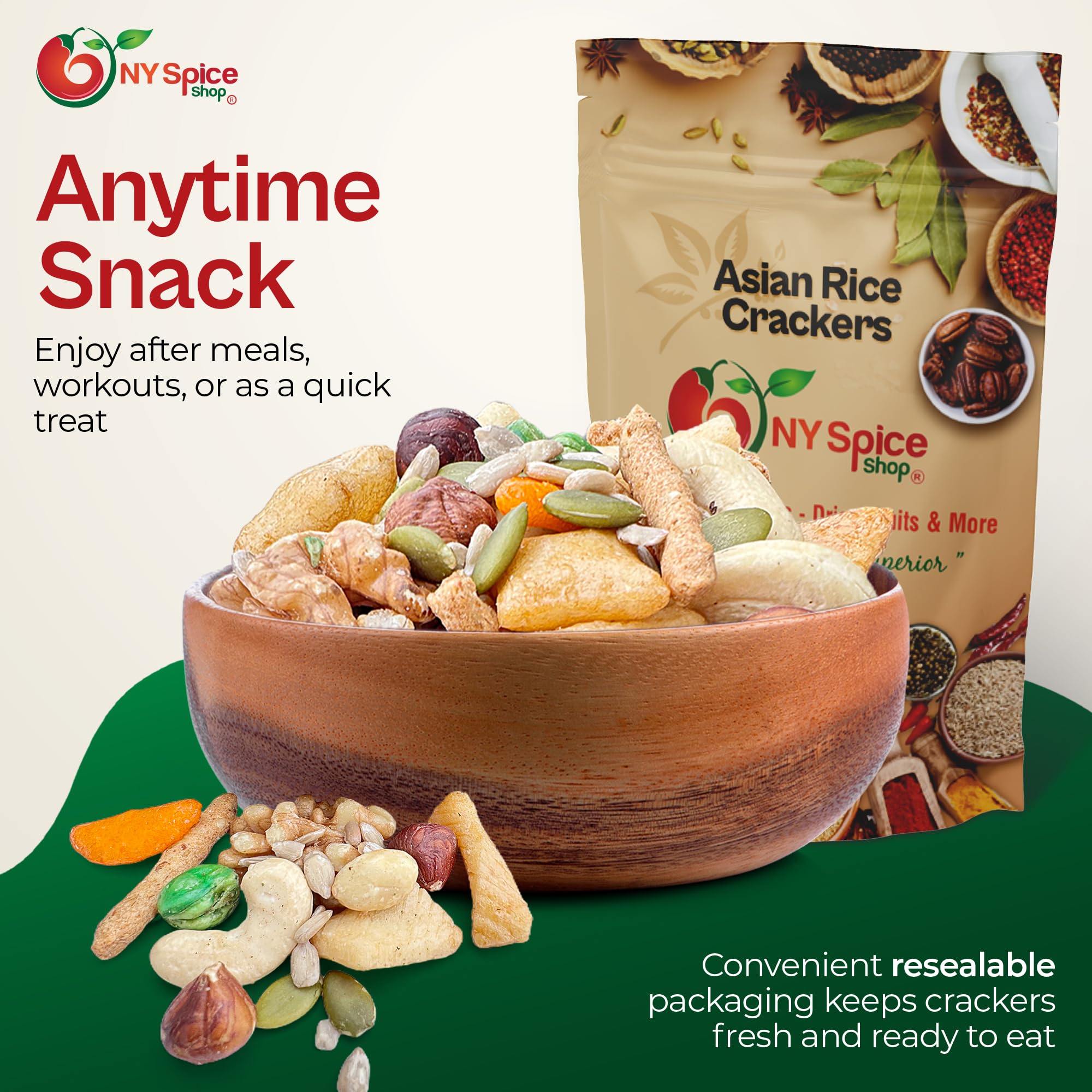 NY Spice Shop Asian Rice Crackers - 5lb Crunchy Spicy Natural Mixed Rice Snacks (No Artificial Colors) - Perfect for Parties, Snacking & Asian Cuisine