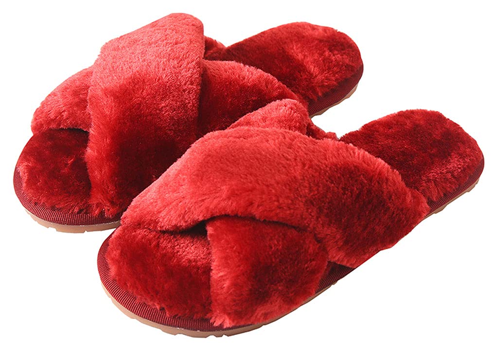 D.S. MOR Women's Criss Cross Fuzzy House Slippers - Soft Fluffy Comfortable Indoor Slippers for Women - Perfect for Home, Lounge & Relaxation