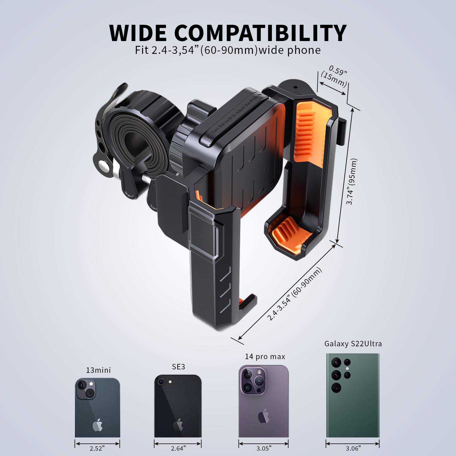Universal Motorcycle & Bike Phone Mount - Secure Handlebar Phone Holder for iPhone 15 Pro Max/Samsung (4.7-7