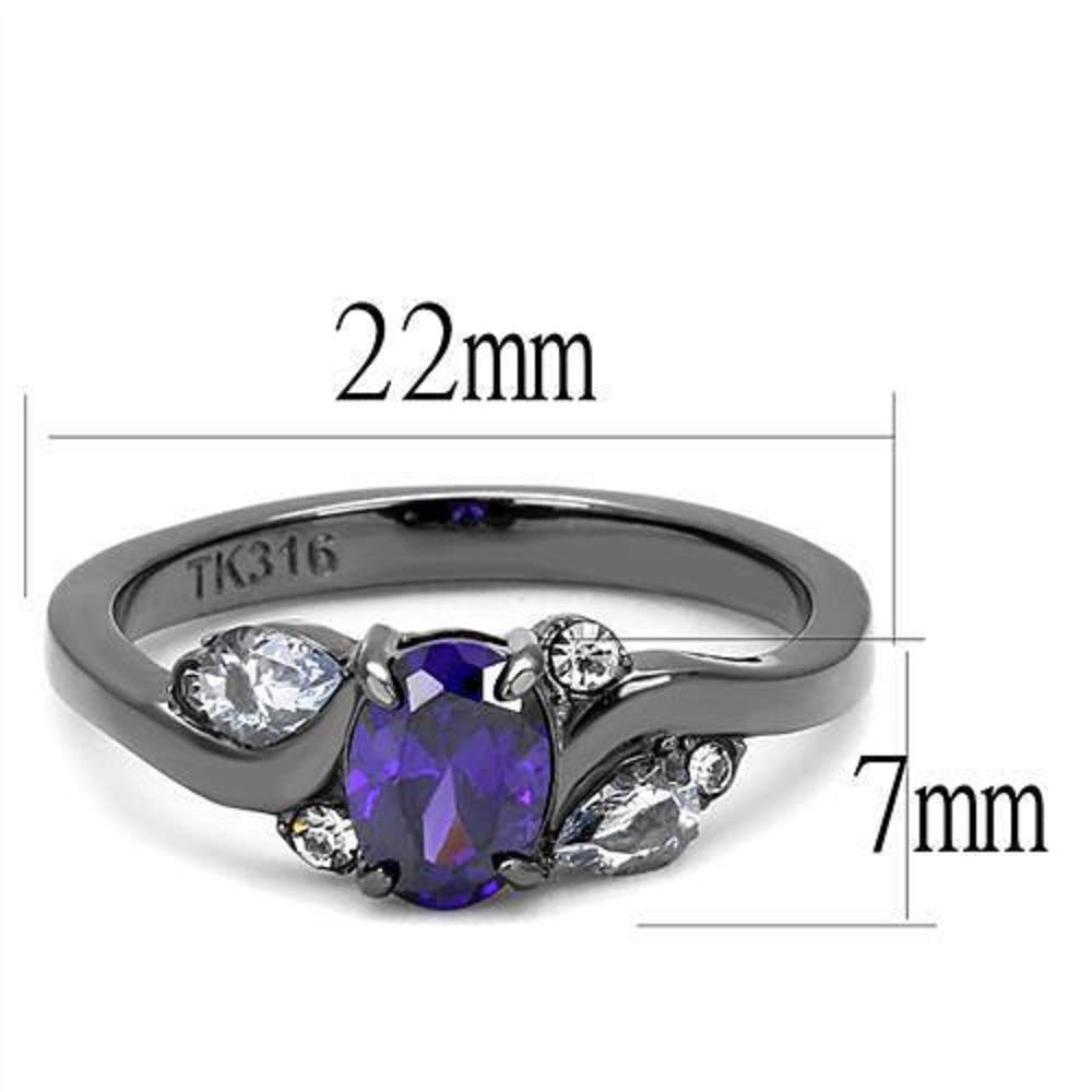 WildKlass Stainless Steel Ring for Women - AAA CZ Tanzanite, IP Gun Black Finish | Elegant Jewelry Gift