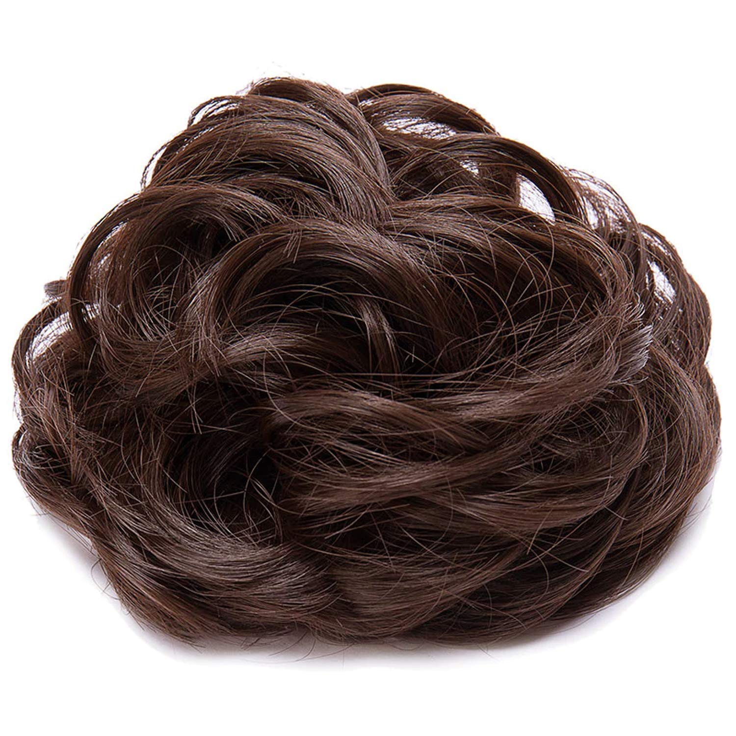 DELORUS Messy Bun Hair Extensions 2Pcs - Women's Artificial Hair Buns with Rubber Bands, False Hair Donut for Easy Updo & Ponytail - Perfect for Work, Gym, and Everyday Styling (Rubberband - BR)