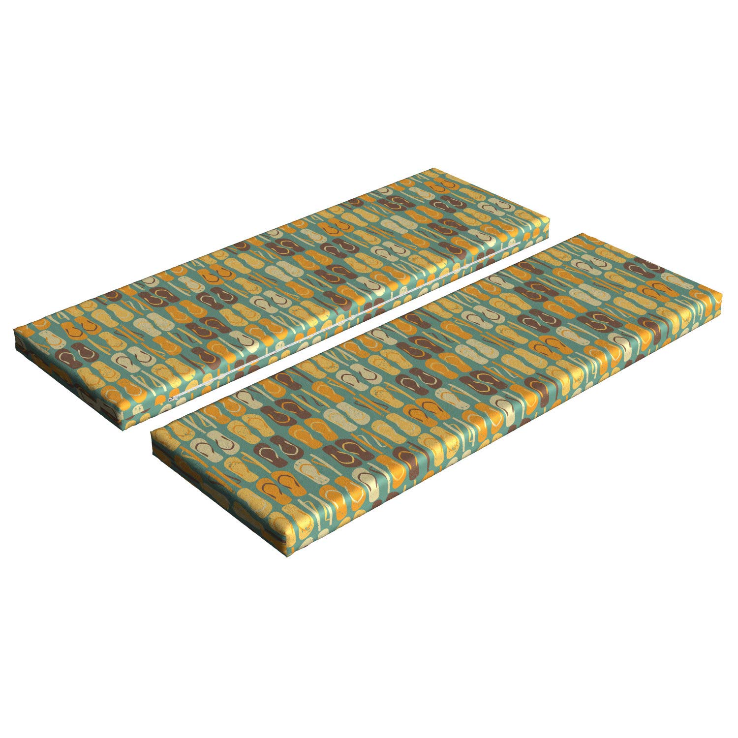 Ambesonne 2-Piece Beach Bench Cushion Set - Weathered Flip Flop Design, Summer Seaside Vacation Theme - 45