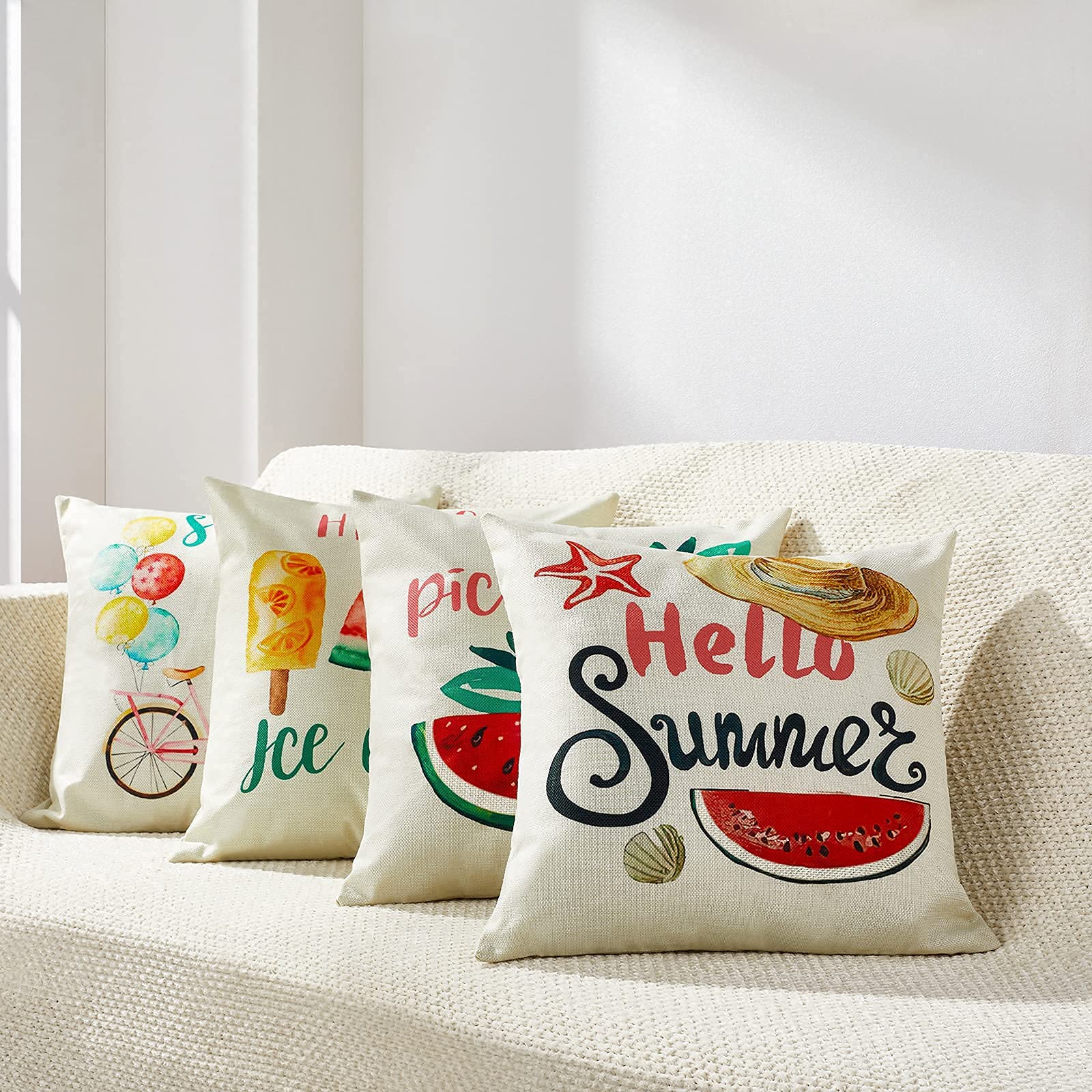 20x20 Summer Linen Pillow Covers Set of 4 - Farmhouse Decorative Cushion Cases for Sofa, Couch & Bedroom - Perfect for Home Decor, Living Room Accents and Seasonal Refresh