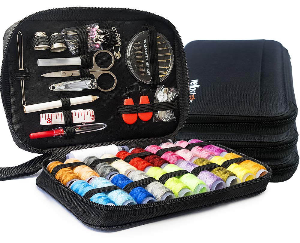 VelloStar Complete Sewing Kit for Adults - 100+ Premium Sewing Supplies, 24-Color Thread Set, Needles & Tools for Quick Repairs | Portable Travel Sewing Kit for Emergency Clothing Fixes | Ideal for Home, Travel & DIY Projects (Black, 3-Pack)