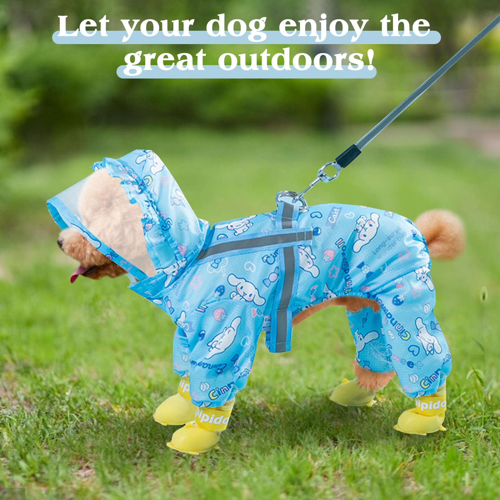 Waterproof Dog Raincoat with Hood - Adjustable 4-Leg Design & Reflective Leash Hole | Lightweight Outdoor Rain Poncho for Small & Medium Dogs (Blue, X-Large) | Perfect for Walking, Hiking & Rainy Day Adventures