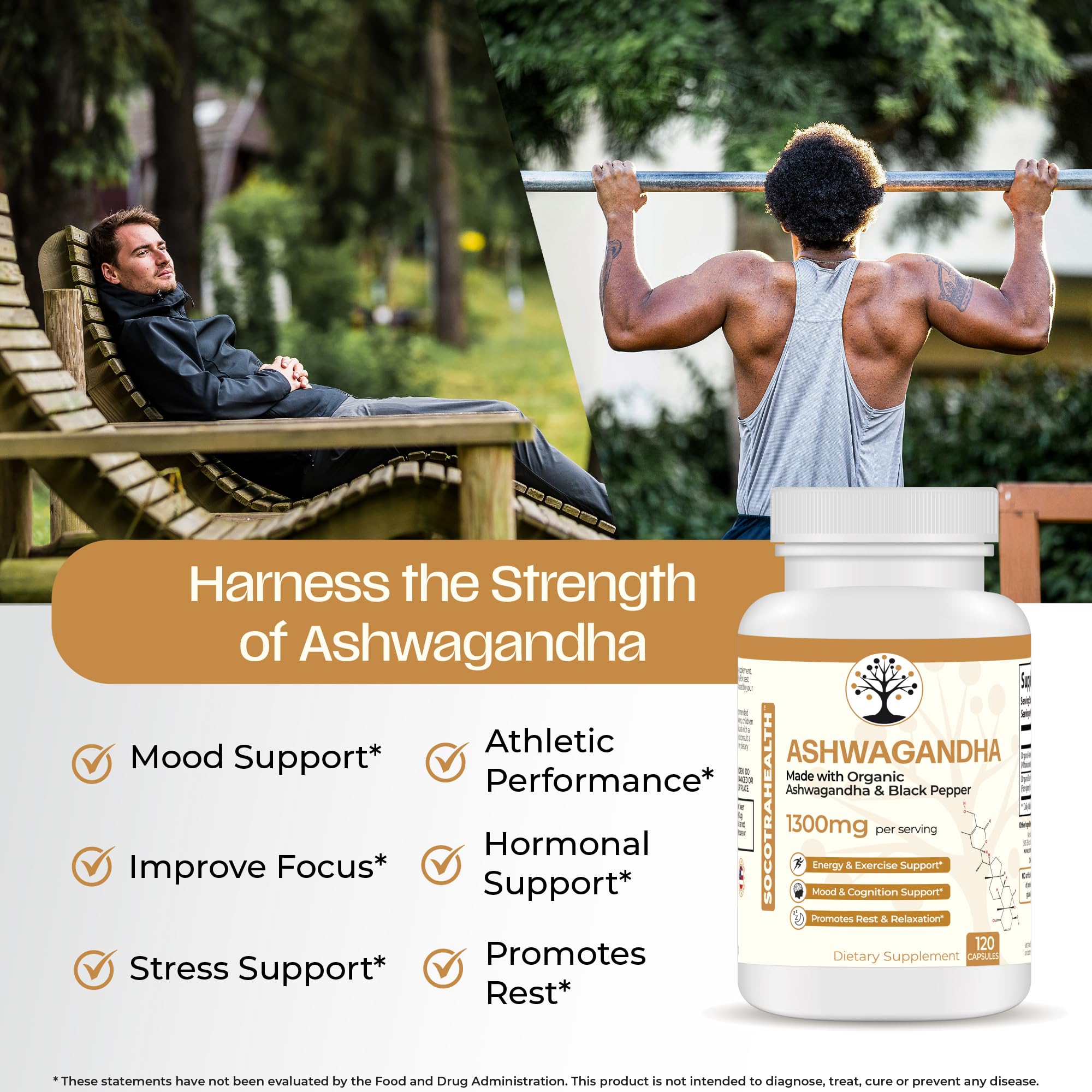 Organic Ashwagandha with Black Pepper for Better Absorption - Non-GMO, Gluten-Free Stress Relief Supplement - Supports Mood, Energy & Relaxation - 120 Vegan Capsules for Daily Wellness & Natural Sleep Aid