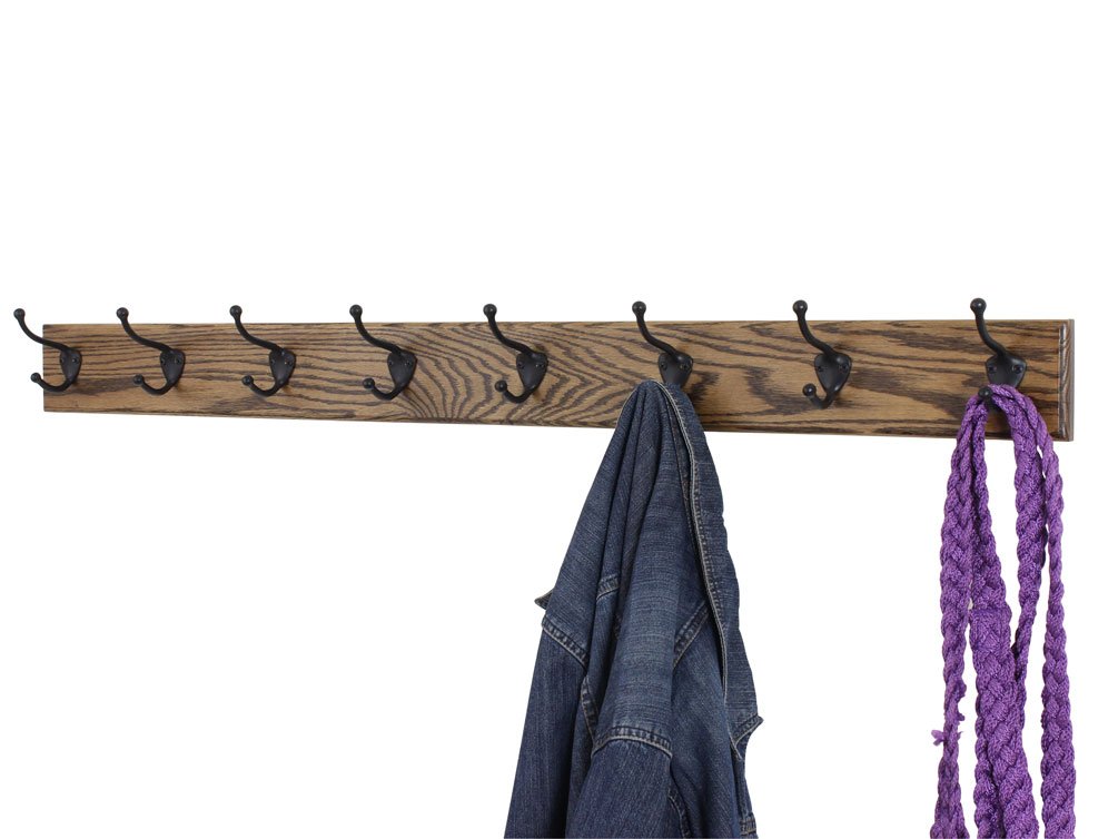 Stylish Oak Coat Rack with 10 Oil-Rubbed Bronze Hooks - Walnut Finish, 52