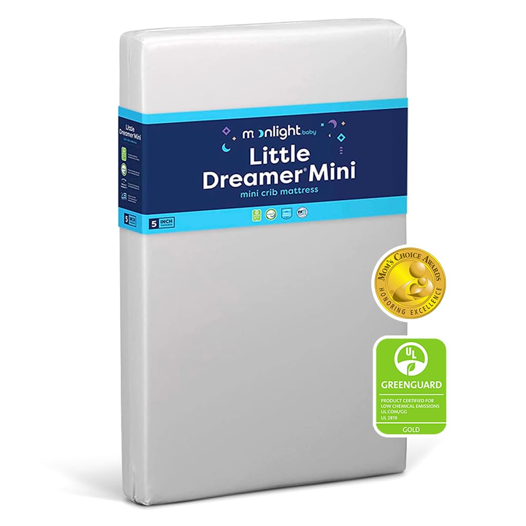 Moonlight Slumber Little Dreamer Mini Crib Mattress - Dual-Sided 2-Stage Baby & Toddler Mattress with Plush & Firm Layers, Waterproof Cover - 38
