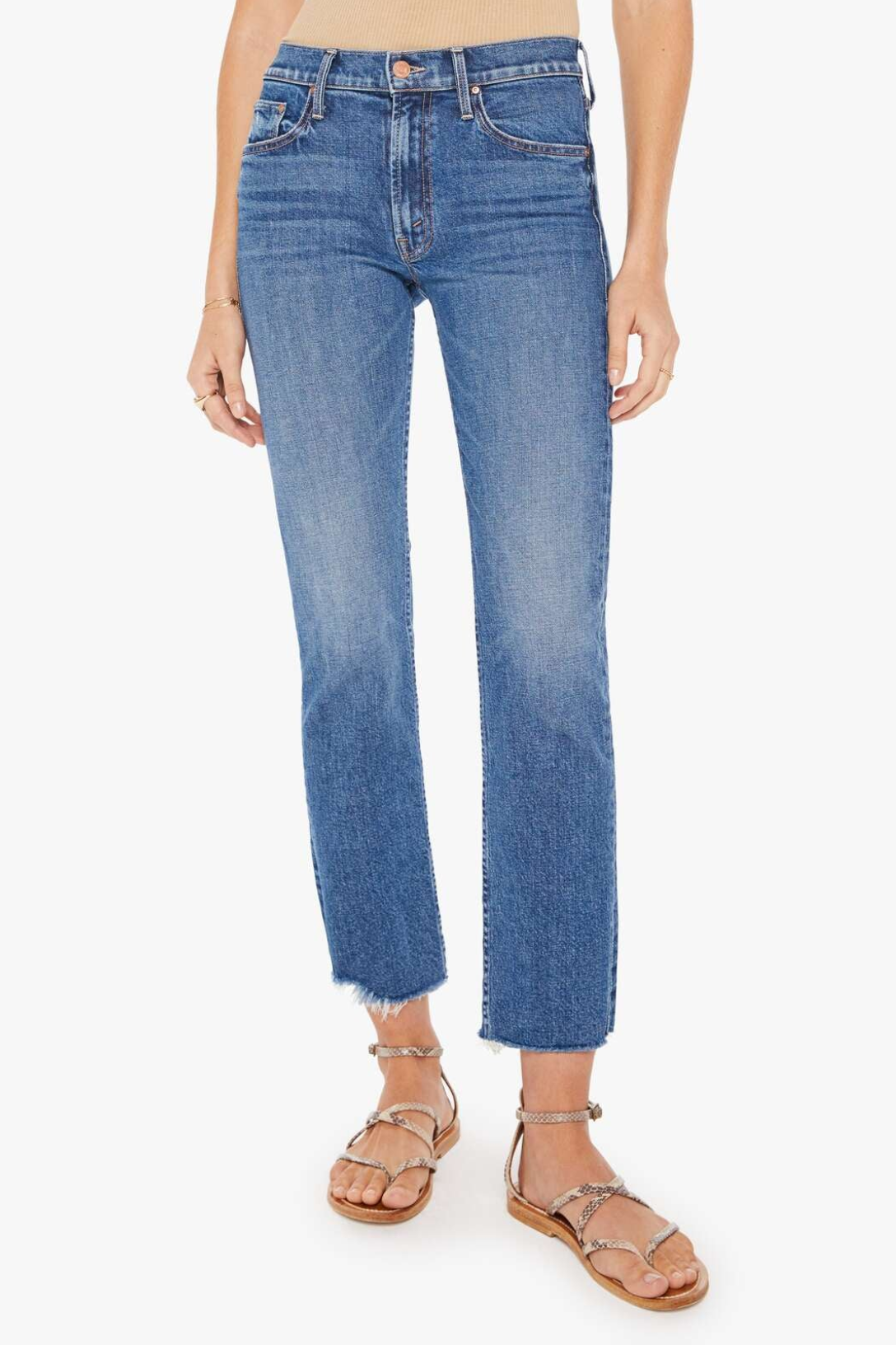 Mid Rise Rider Ankle Fray Jeans for Women - Distressed Denim Pants with Raw Hem | Perfect for Casual Outfits, Street Style & Everyday Wear
