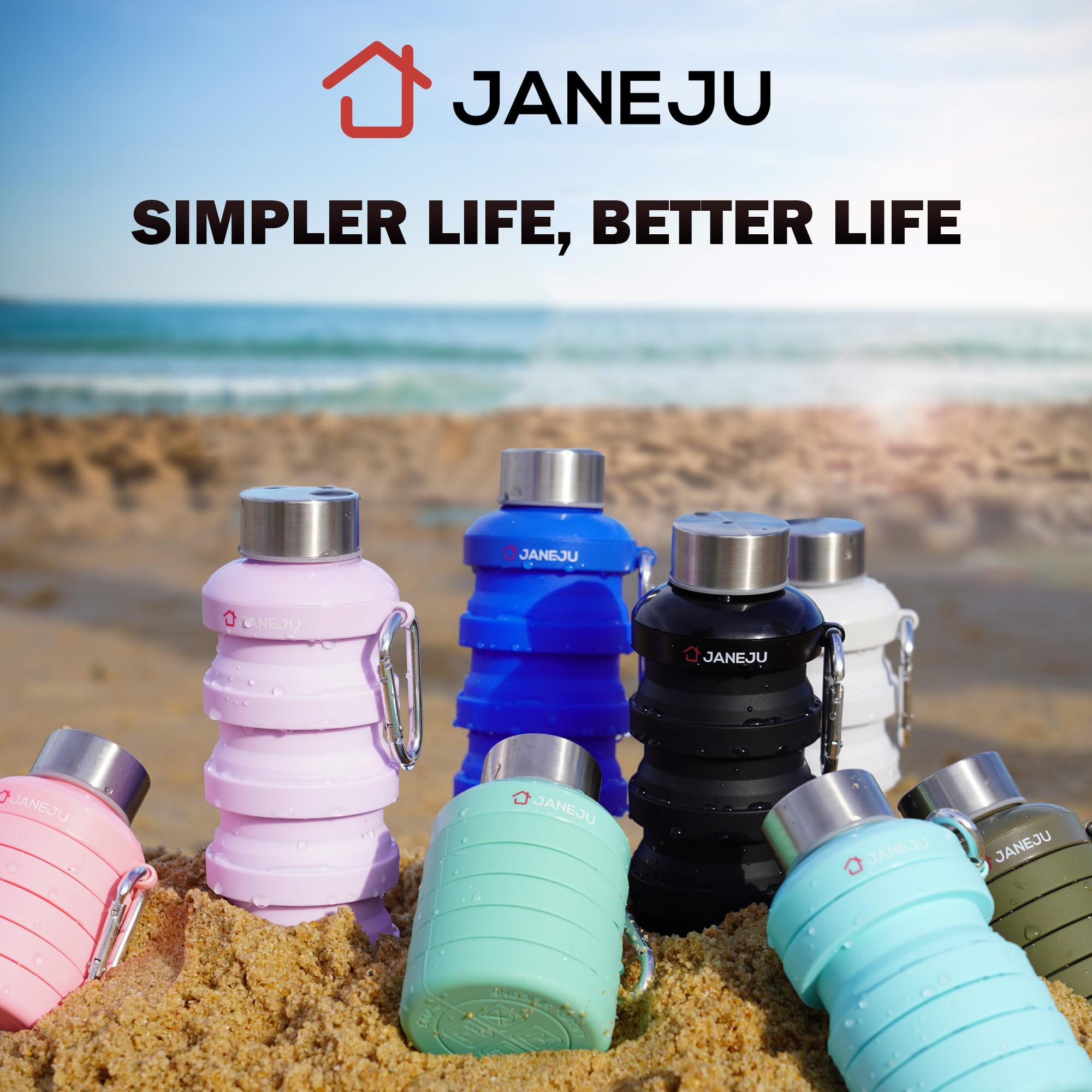 JaneJu 17oz Collapsible Water Bottle - BPA Free, Leakproof & Portable for Hiking, Gym & Travel (Army Green)