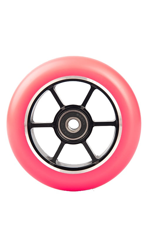 Premium Grit 6 Spoke Alloy Core Scooter Wheels 110mm - High Performance Black & Pink Wheels for Pro Scooters - Perfect for Street Tricks, Skate Parks & Urban Riding