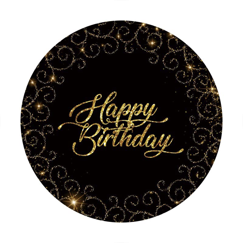 Yeele 6.5x6.5ft Happy Birthday Round Photography Backdrop - Black Gold Glitter Bokeh Sequin Spots Background for Birthday Party Decor, Cake Table Banner & Photo Studio Props | Perfect for Birthday Celebrations, Baby Showers & Special Events