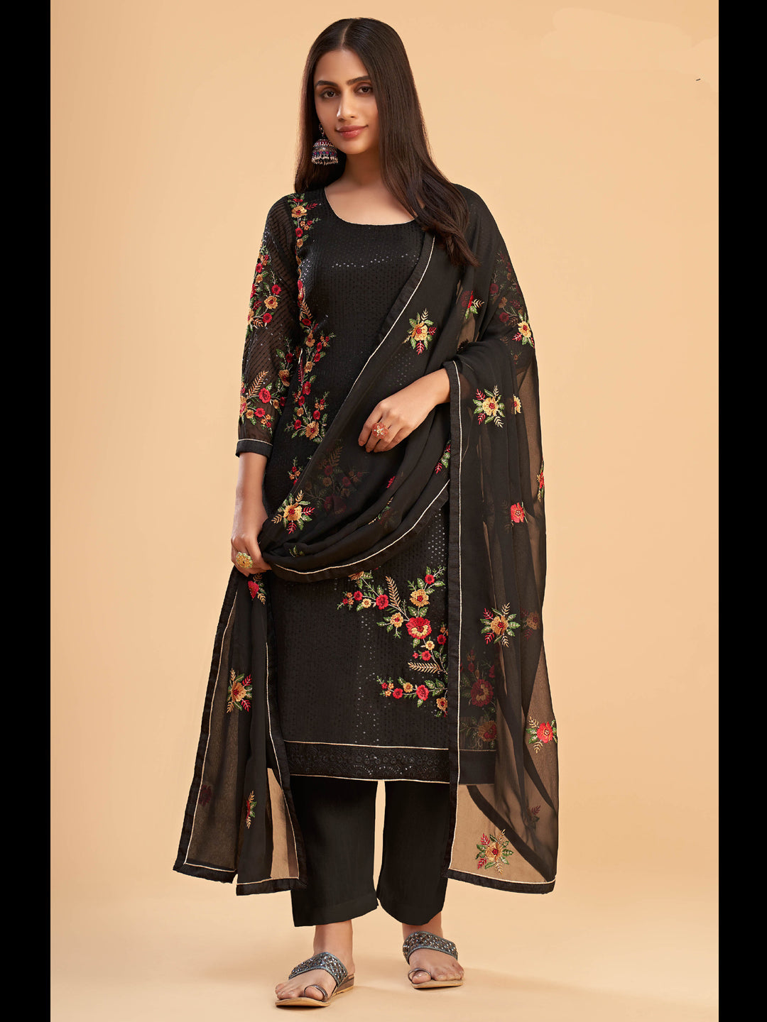 Elegant Black Designer Heavy Semi Stitched Pant Suit with Exquisite Embroidery - Perfect for Weddings, Parties & Formal Events