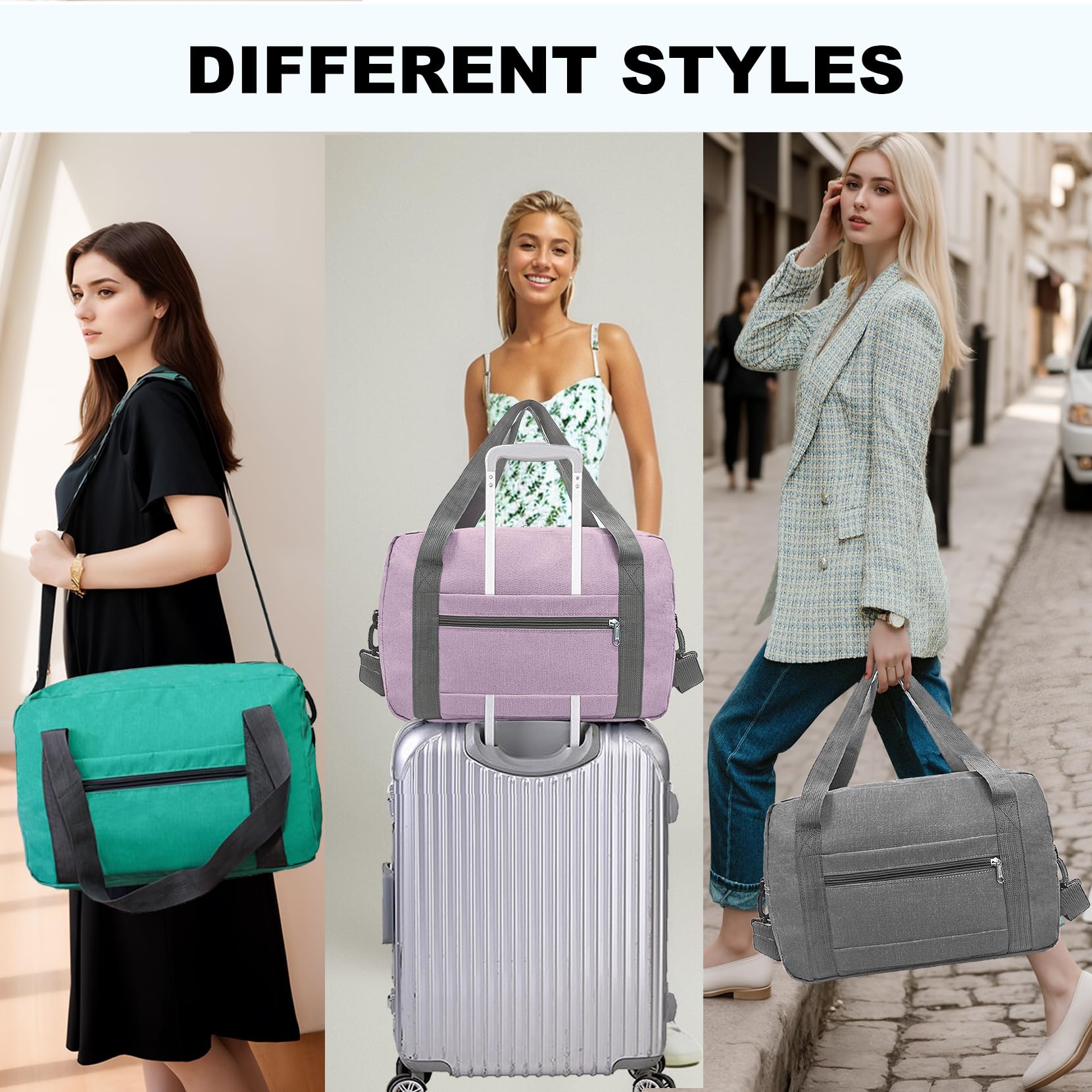 Foldable Carry On Luggage 22x14x9 Inches - 40L Travel Duffel Bag for Women & Men, Airplane Approved Personal Item Bag (Black) - Perfect for Weekend Trips, Business Travel & Gym Use