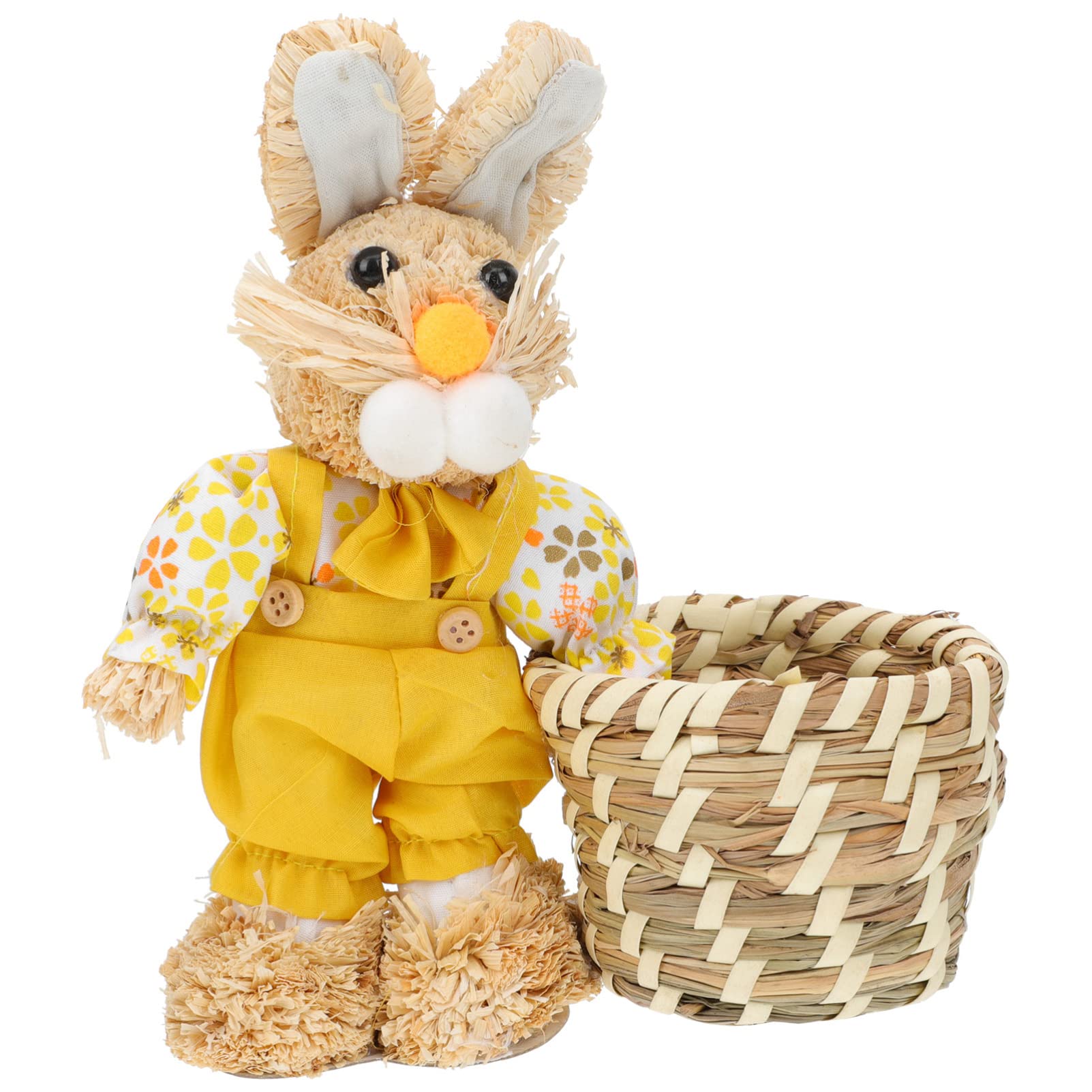 Easter Bunny Basket with Straw - Cute Rabbit Candy Egg Basket for Easter Egg Hunts, Spring Birthdays & Party Decorations - Perfect for Kids Gift & Home Decor