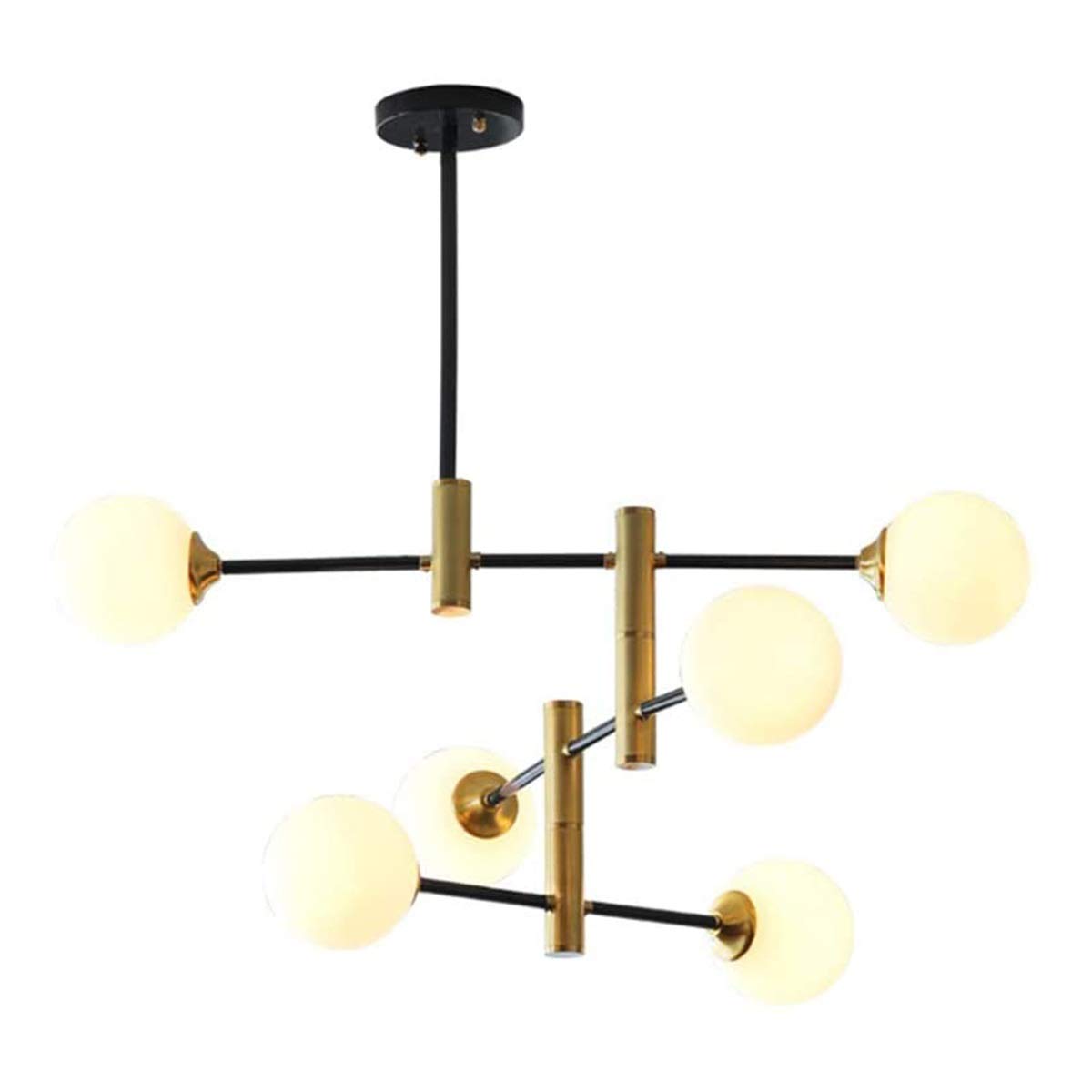 6-Light Sputnik Chandelier Pendant Light with Adjustable Copper Sphere Lampshade - Modern Ceiling Hanging Fixture for Restaurant, Farmhouse, Bedroom & Living Room Lighting