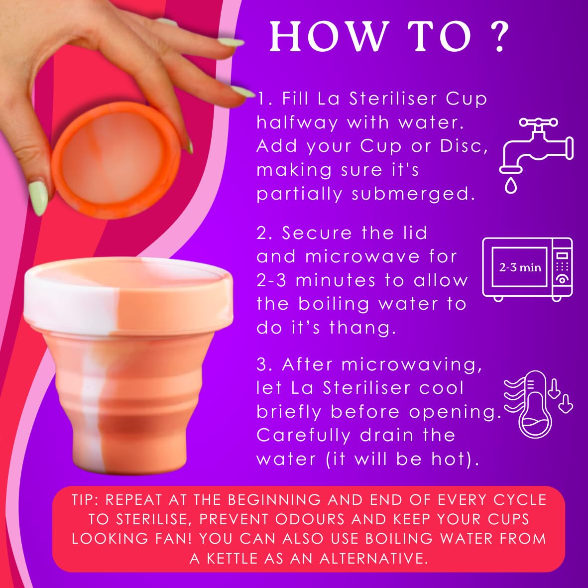 Microwave Sterilizer Kit for Menstrual Cup & Period Disc - Portable Sanitizing Case & Flushable Wipes - Feminine Hygiene Care for Travel, Gym & Home Use