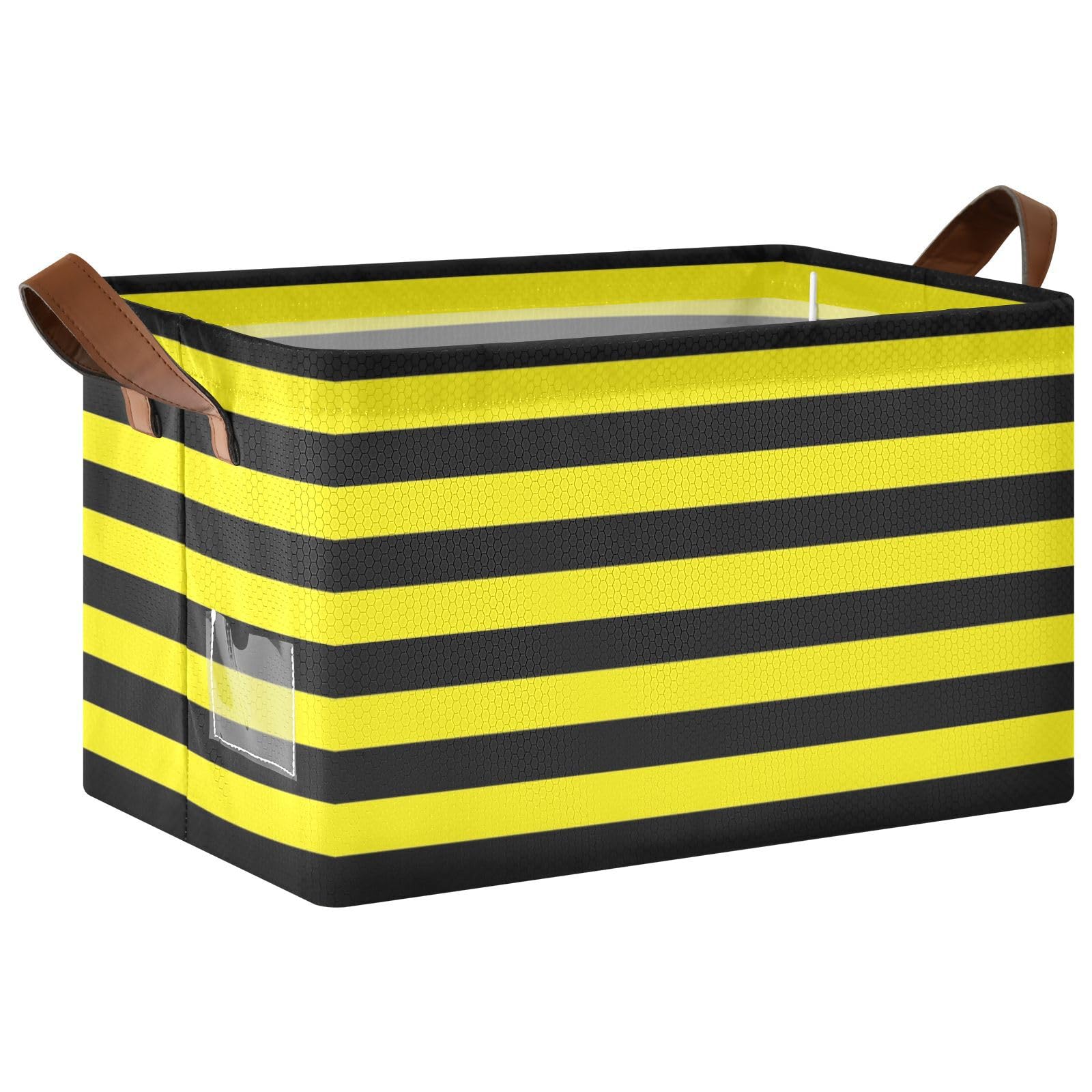 Yellow and Black Stripe Fabric Storage Baskets with Handles - 2 Pack Large Decorative Cube Bins for Closet, Shelf, Dresser Organization | Perfect for Bedroom, Nursery, and Living Room Storage Solutions