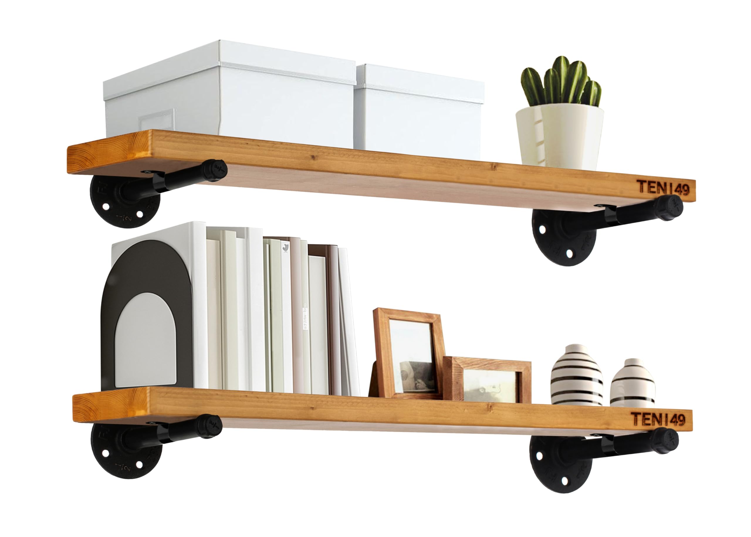 Industrial Pipe Wood Wall Shelf - 24