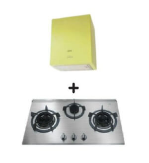 Ellane EH 2800 45cm Stainless Steel Box Hood with EB 338SV 76cm 3-Burner Gas Stove - Modern Kitchen Ventilation System for Home Cooking & Restaurant Use