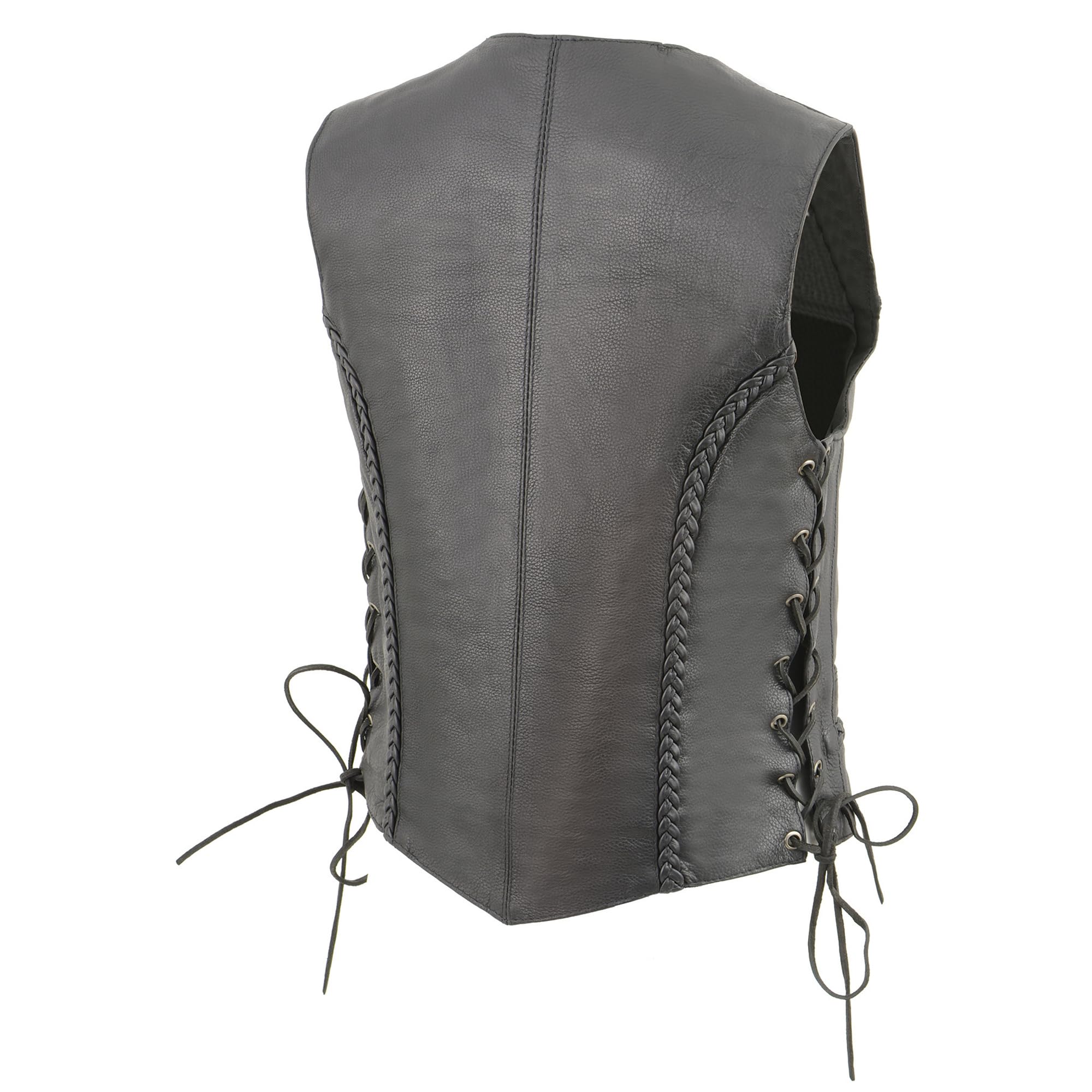 Women's Genuine Cowhide Braided Vest with Side Lace-Up, Snap Front Closure & Two Pockets - Western Fashion, Boho Chic Style for Casual Outings & Music Festivals