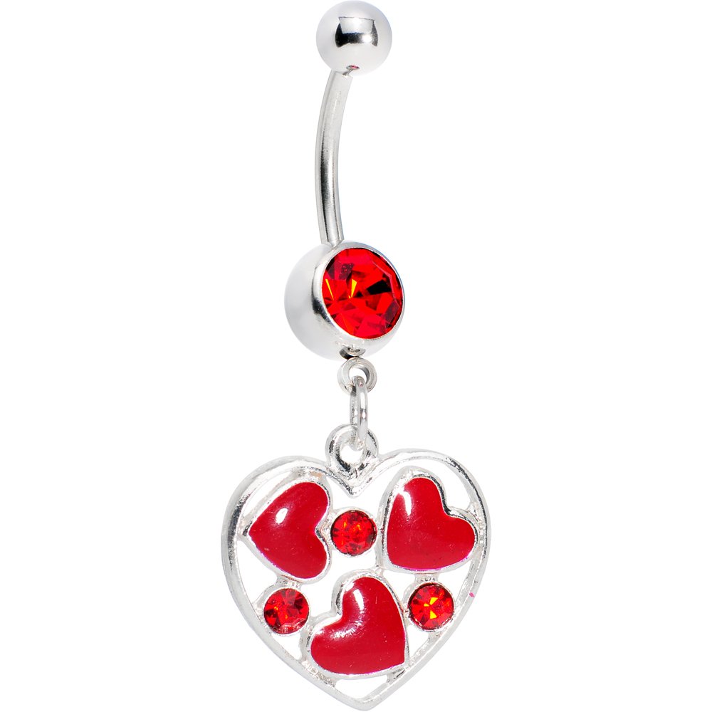 Body Candy Women's Red Heart Candy Dangle Belly Ring - Cute Navel Piercing Jewelry for Belly Button Rings, Perfect for Parties, Beach & Everyday Wear