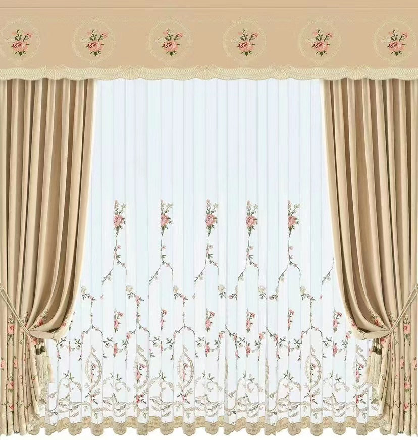 Luxury Velvet Embroidered Curtains for Living Room - Beige Blackout Drapes with Elegant Embroidery, Thermal Insulated Window Treatments for Bedroom & Home Decor