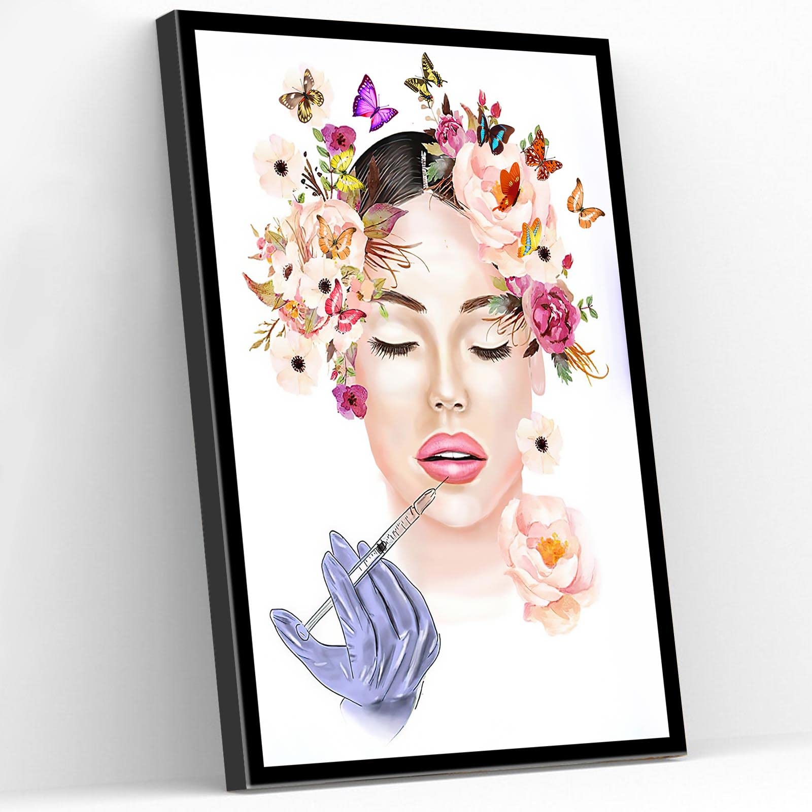 Modern Art Wall Decor - Lip Botox & Hyaluronic Acid Aesthetic Poster for Med Spa, Salon & Home - Perfect for Teens, Girls, Women - Dorm, College, Vanity & Bathroom Decor - 16x24 Inch Framed Canvas Art - Ideal for Cosmetic Clinics & Beauty Spaces