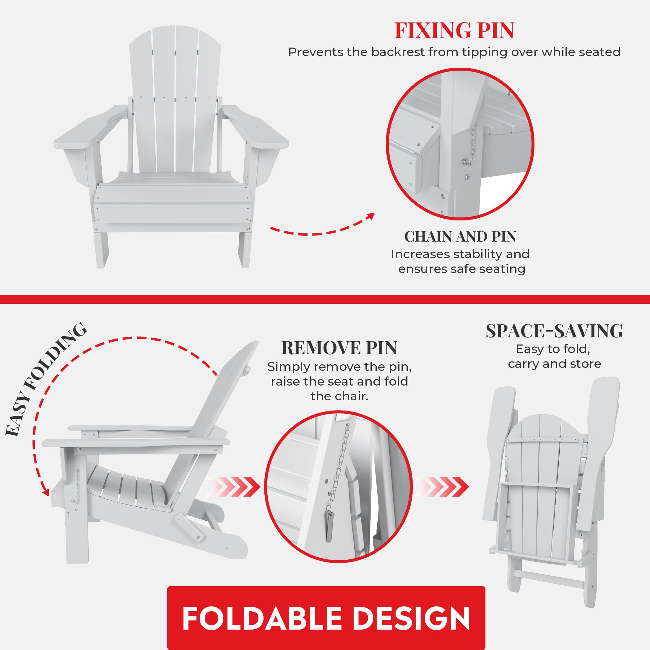 Premium Outdoor Folding Chair - All-Weather Patio Seating for Backyard, Garden, Pool & Firepit - White Adirondack Style Lawn Chair for Camping, Beach & Parties (Portable & Durable)